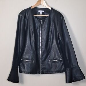 Calvin Klein Womans Faux Leather Jacket With Bell Sleeves Sz XL